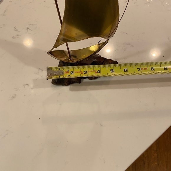 Vintage Mid Century Modern Brass Sailboat, Burl Wood Mount Artist Made - Picture 12 of 12